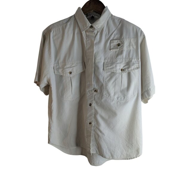 Here's a Hug Tops - VTG Womens Shirt Sz M Beige Button Up Pockets Grunge Skater Y2K Old School Retro